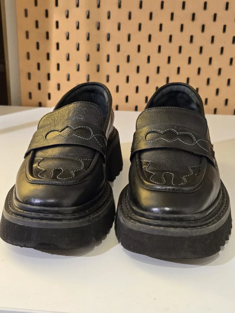 Free People Black Leather Chunky Penny Loafers